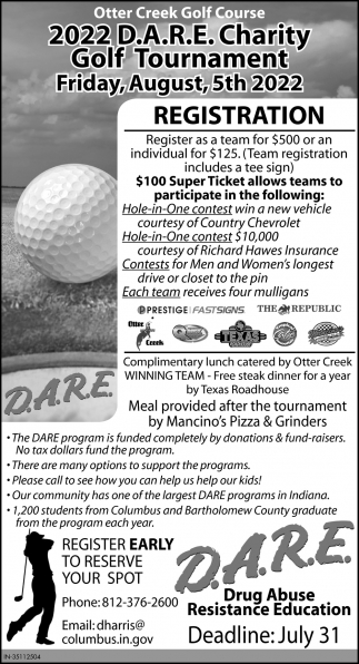 2022 D.A.R.E Charity Golf Tournament, Otter Creek, Columbus, IN