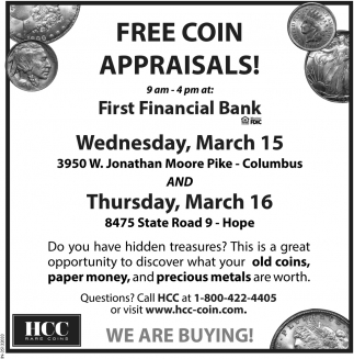 Free Coin Appraisals!, First Financial Bank, Cincinnati, OH