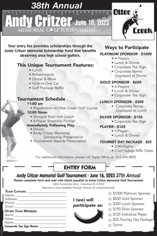 38th Annual Andy Critzer, Otter Creek, Columbus, IN