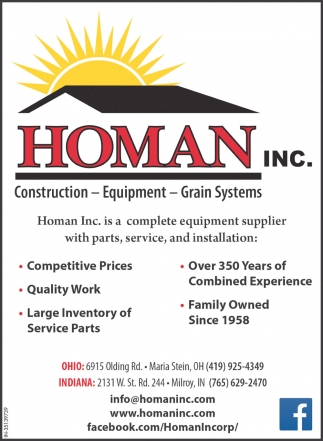 Construction Equipment Grain Systems, Homan Inc, Milroy, IN