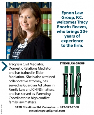 Tracy Reeves Attorney Welcomes Tracy Enochs Reeves, Eynon Law Group, P.C., Columbus, IN