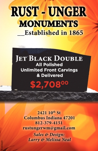 Jet Black Double, Rust-Unger Monuments , Columbus, IN