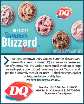 Summer Blizzard Menu, Downtown Dairy Queen, Columbus, IN