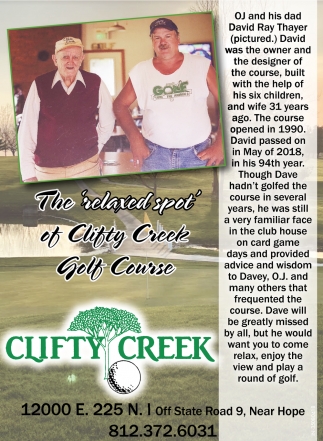 The "Relaxed Spot" Of Clifty Creek Golf Course, Clifty Creek, Hope, IN